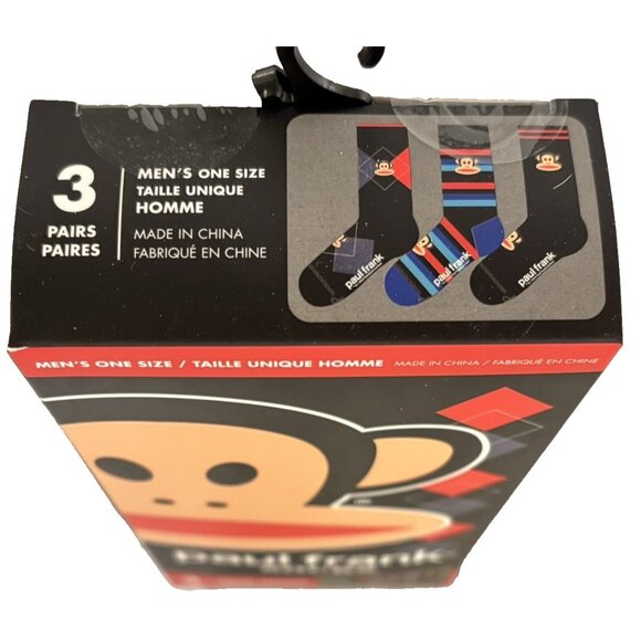 Paul Frank Socks 3 Pair Crew Socks w/ Iconic Monkey, Brand New Fits Men US 7-12 - Picture 2 of 6